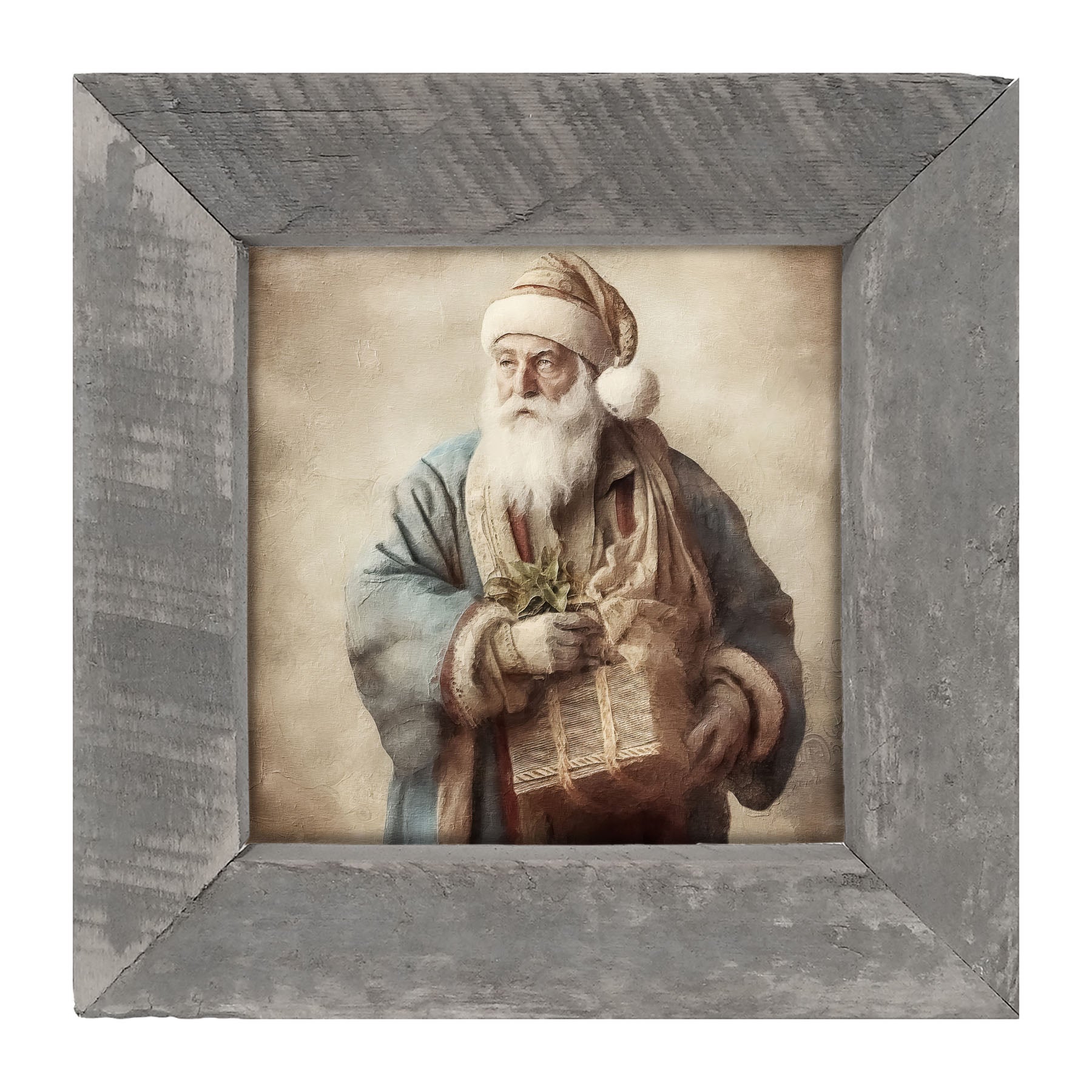 Santa holding a present - Framed art