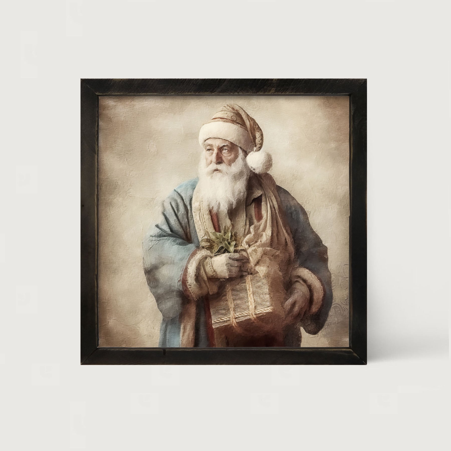 Santa holding a present