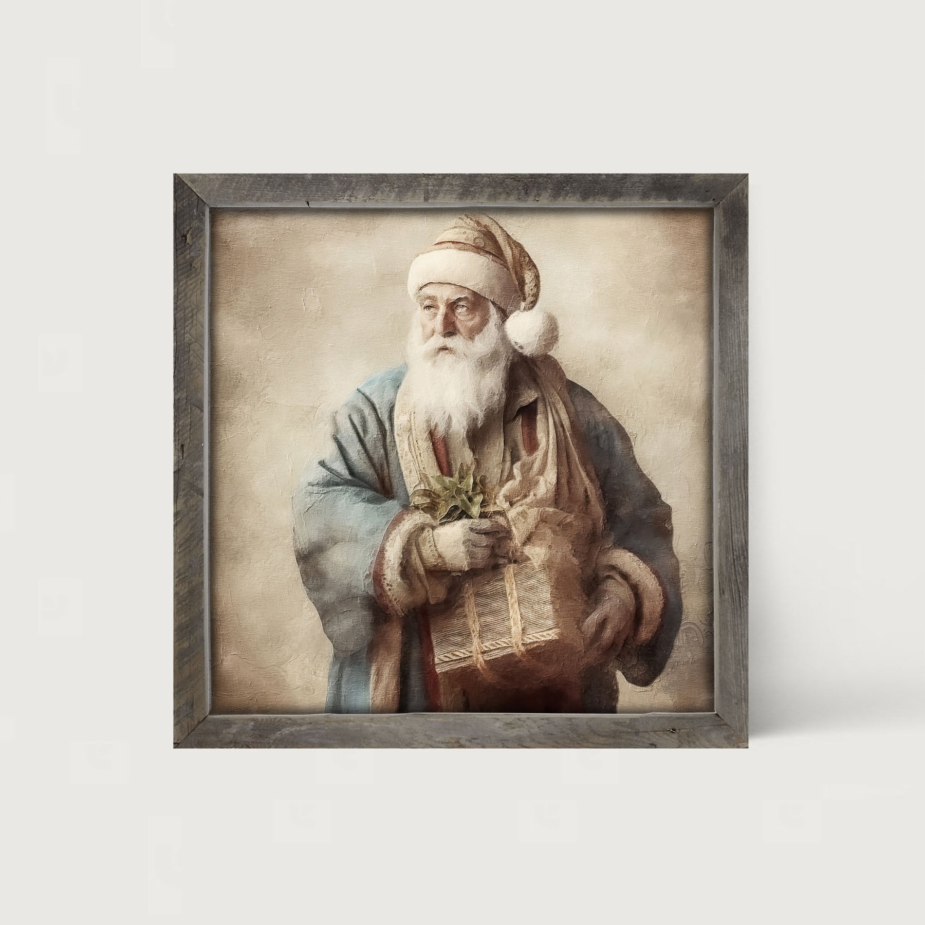 Santa holding a present - Framed art