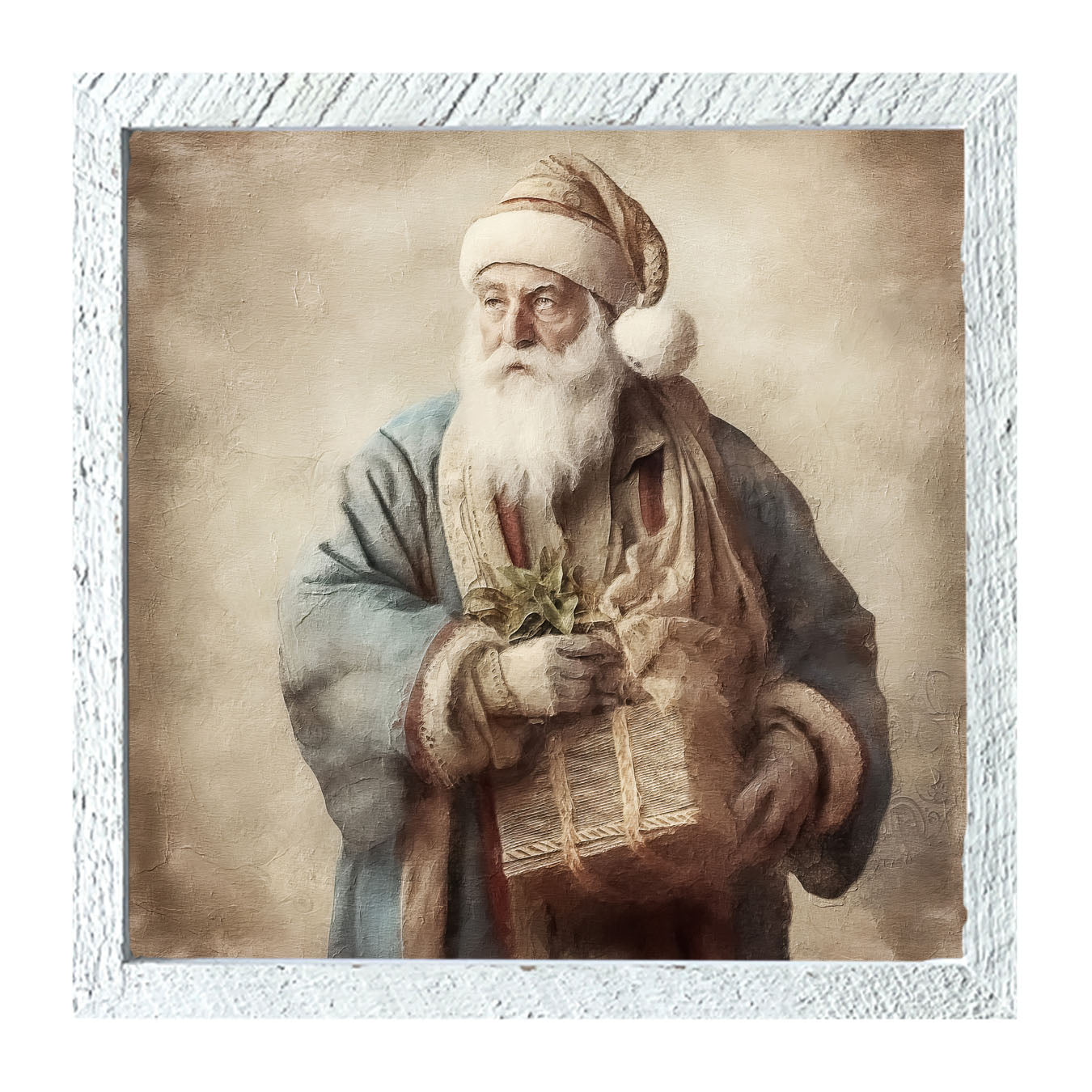 Santa holding a present - Framed art