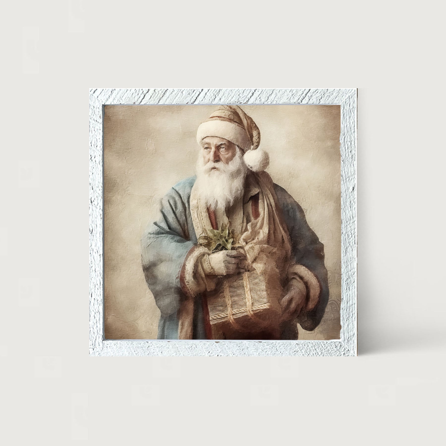 Santa holding a present - Framed art