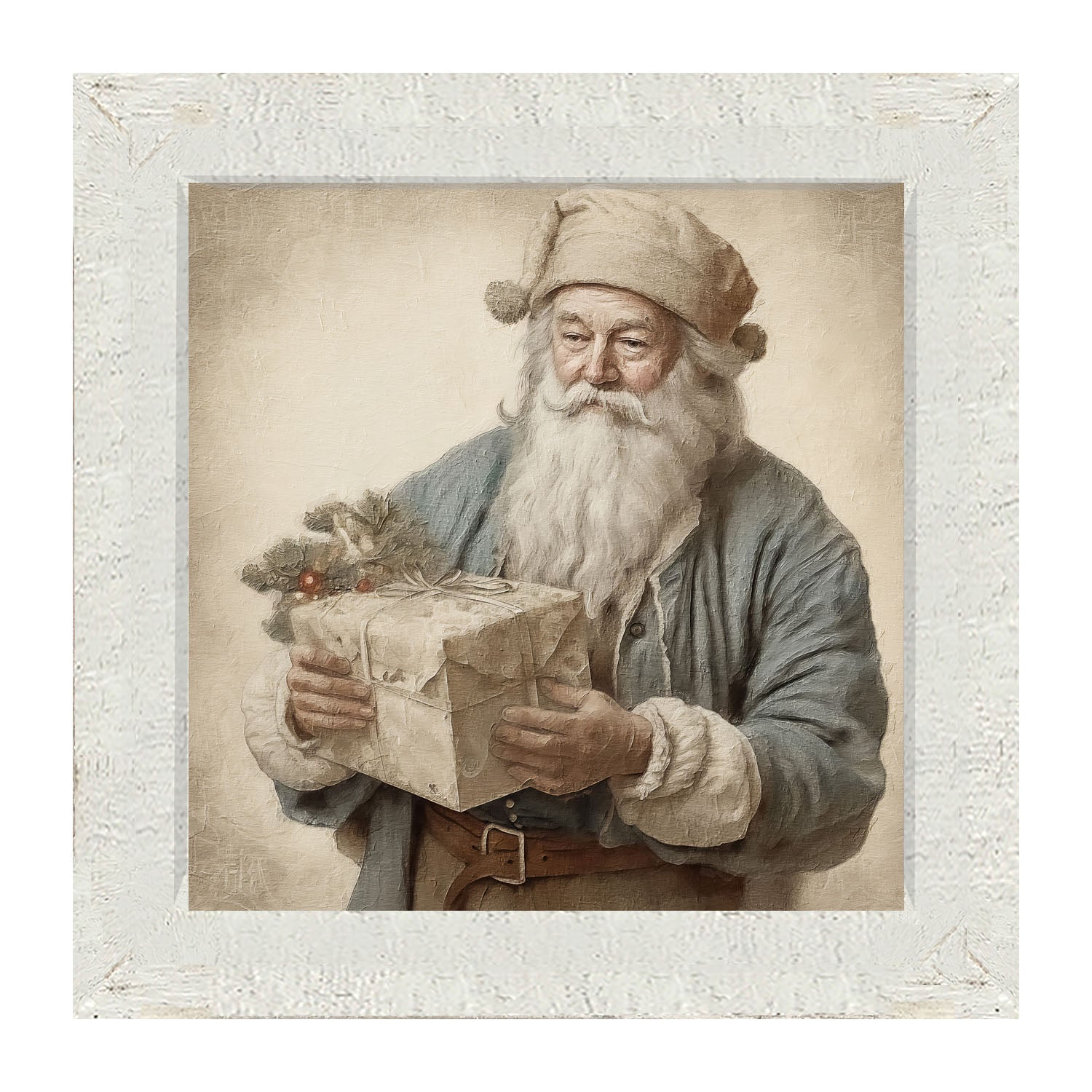 Santa handing out a present - Framed art