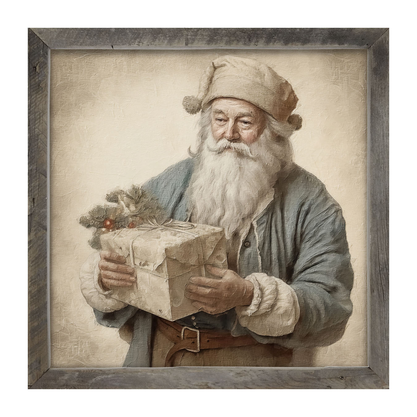 Santa handing out a present - Framed art