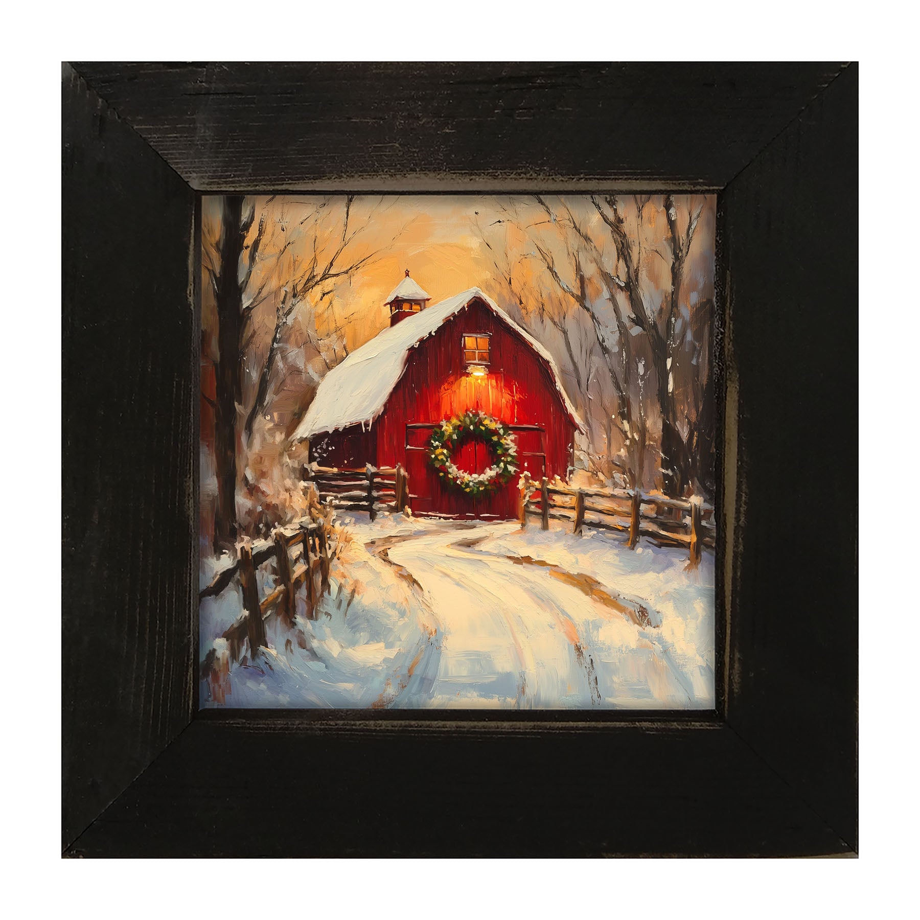 Red Barn at Christmas - Framed art