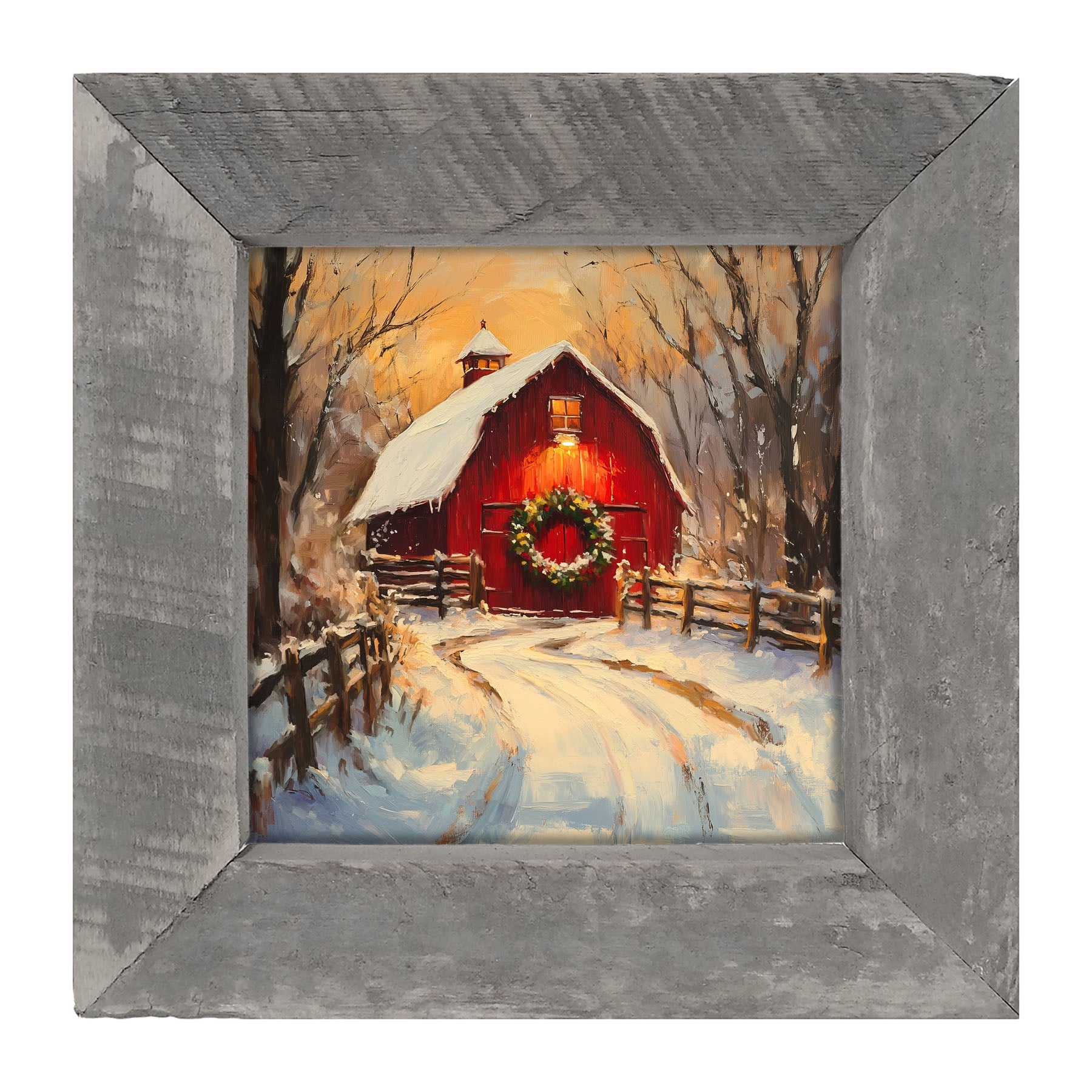 Red Barn at Christmas - Framed art