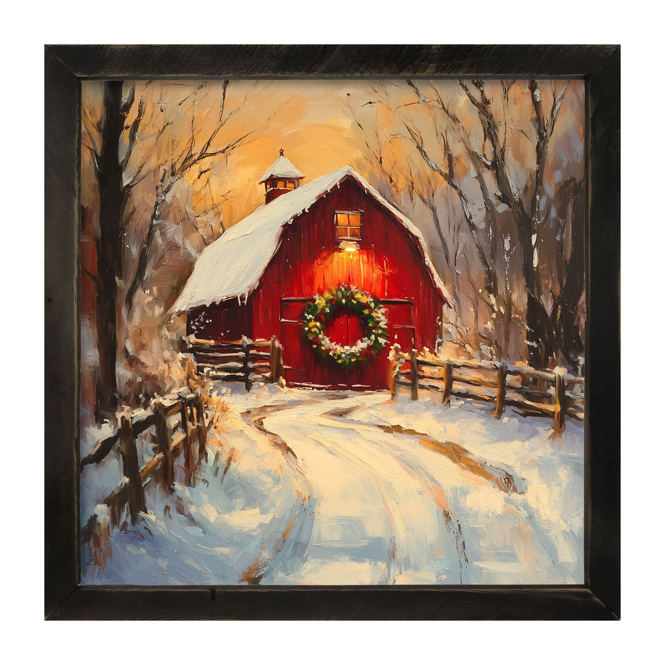 Red Barn at Christmas - Framed art