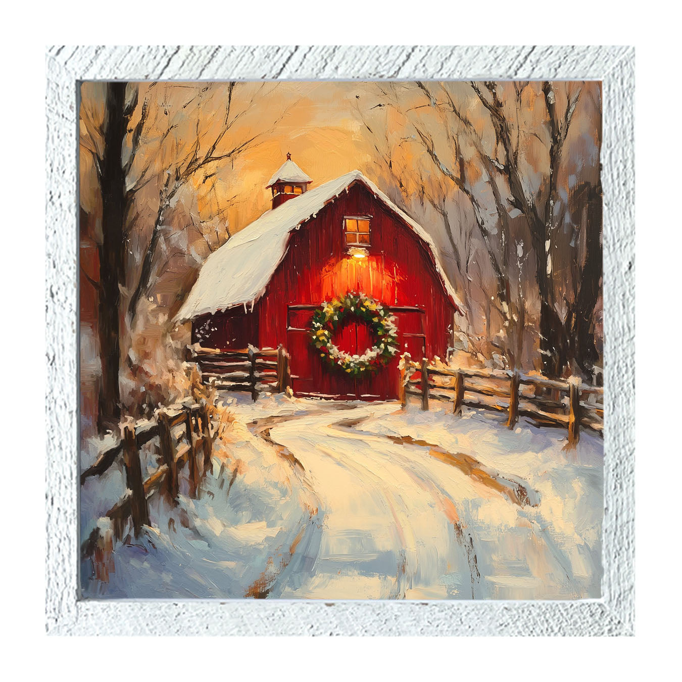 Red Barn at Christmas - Framed art