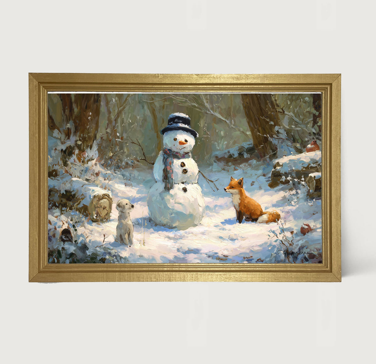 Snowman with Dog and Fox