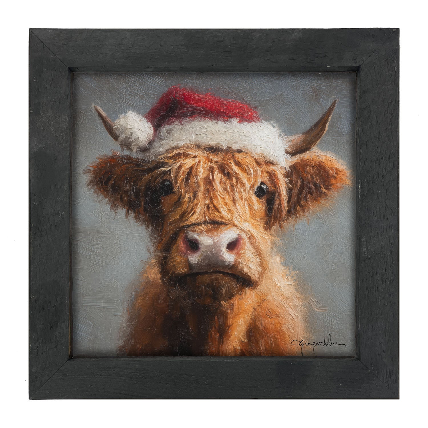 Santa Hat Highland Cow - Framed Art