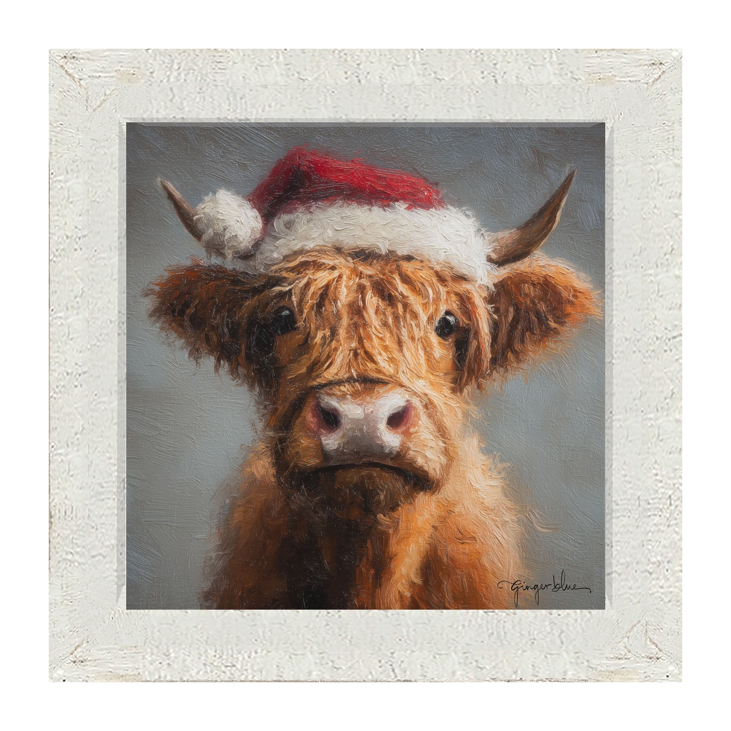 Santa Hat Highland Cow - Framed Art