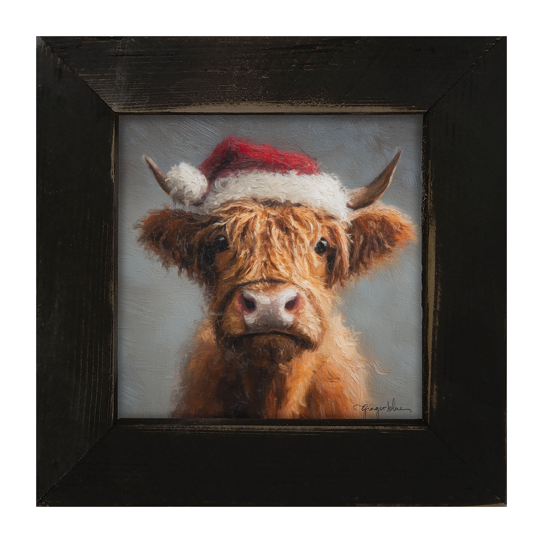 Santa Hat Highland Cow - Framed Art