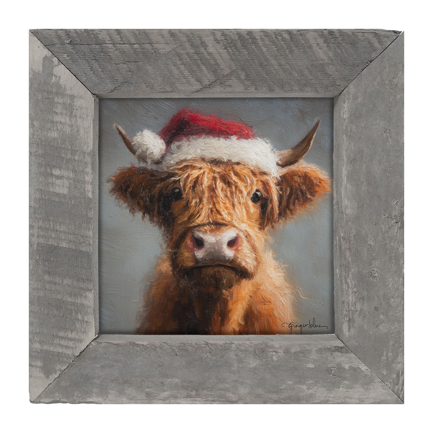 Santa Hat Highland Cow - Framed Art