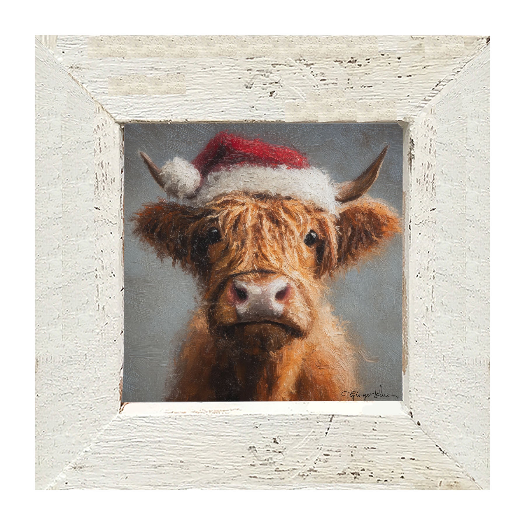 Santa Hat Highland Cow - Framed Art