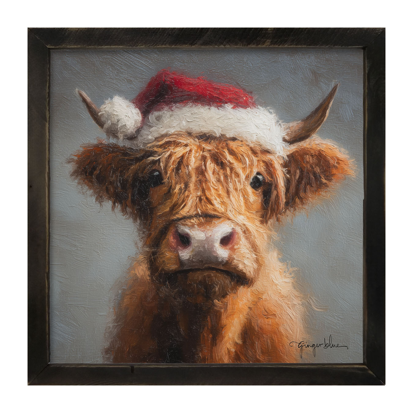 Santa Hat Highland Cow - Framed Art
