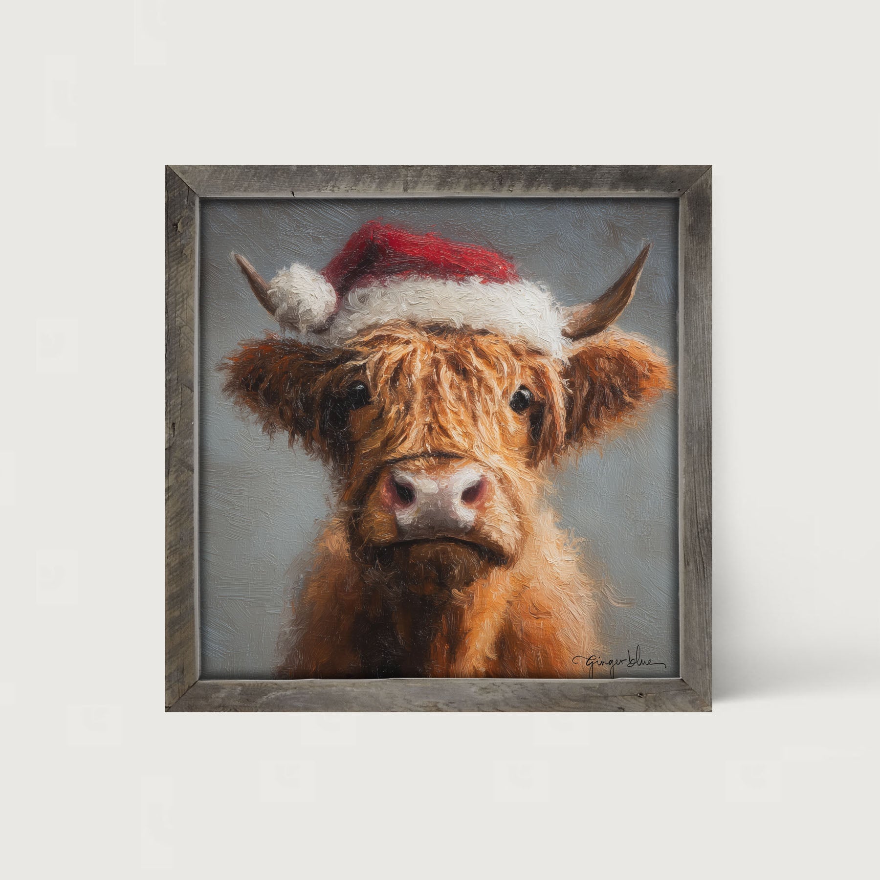 Santa Hat Highland Cow - Framed Art