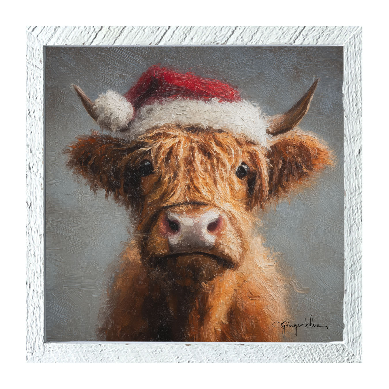 Santa Hat Highland Cow - Framed Art