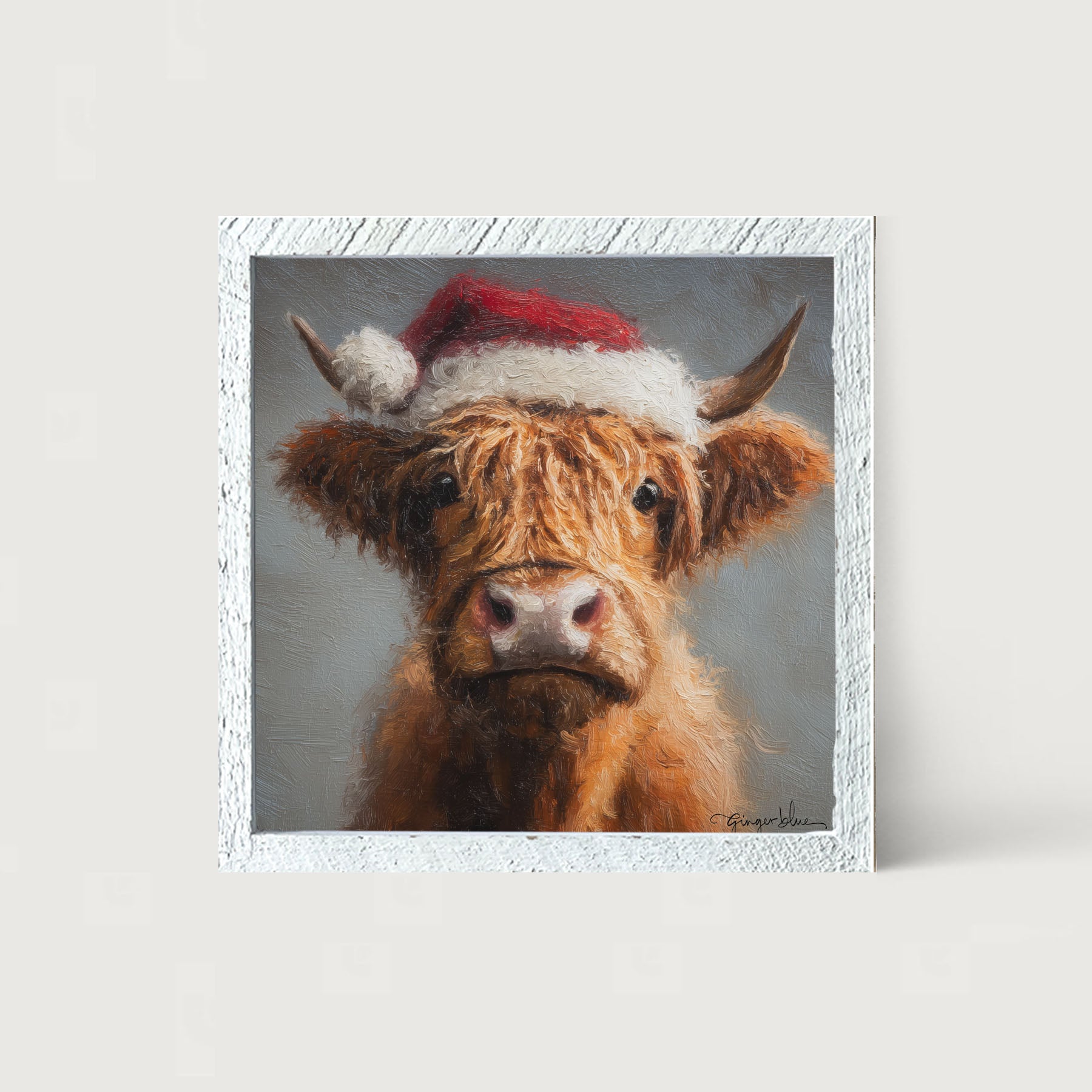 Santa Hat Highland Cow - Framed Art