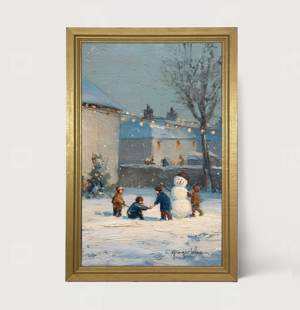 Children Making a Snowman at Home