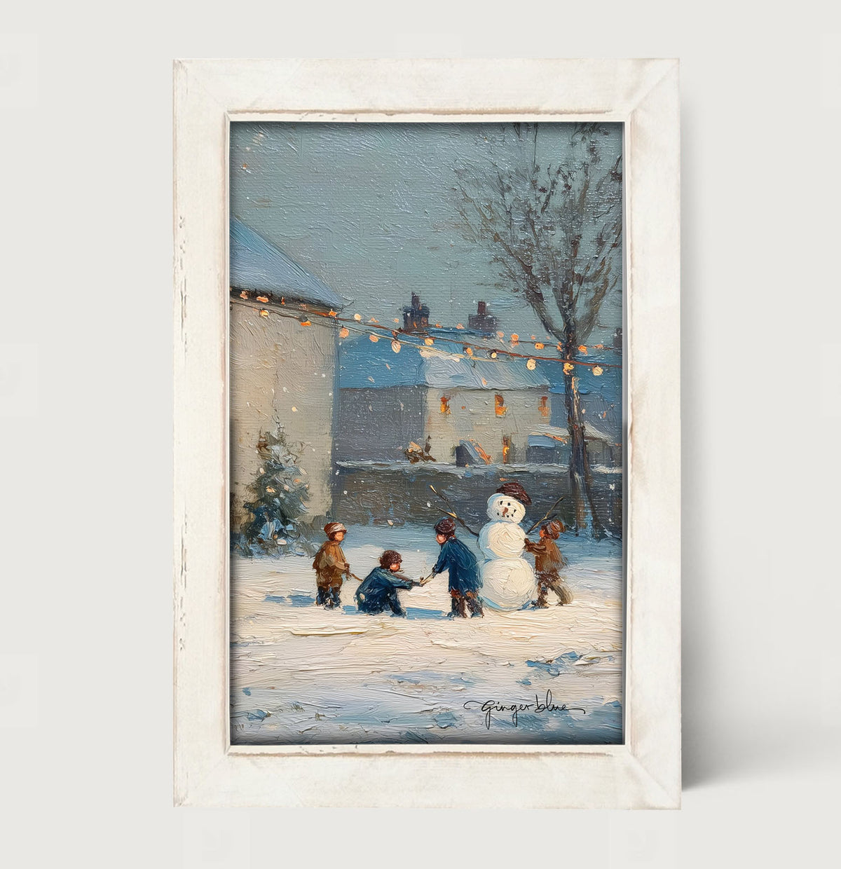 Children Making a Snowman at Home