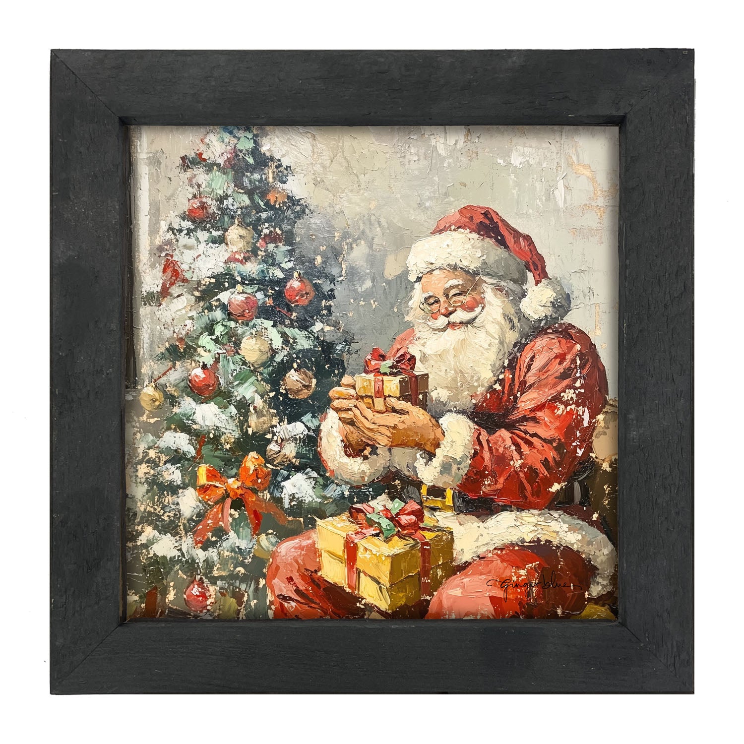 Santa Placing Presents under the Tree - Framed Art