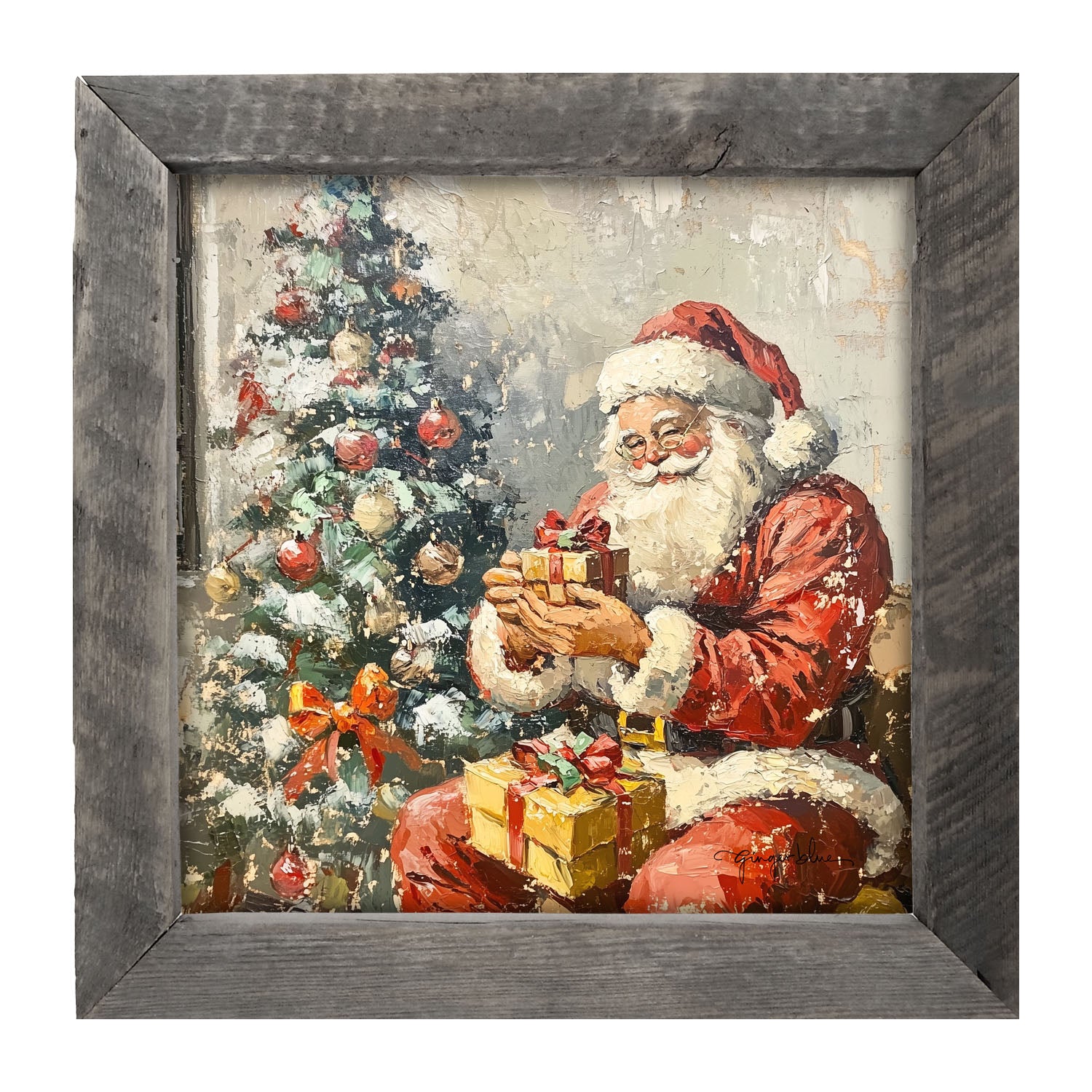 Santa Placing Presents under the Tree - Framed Art