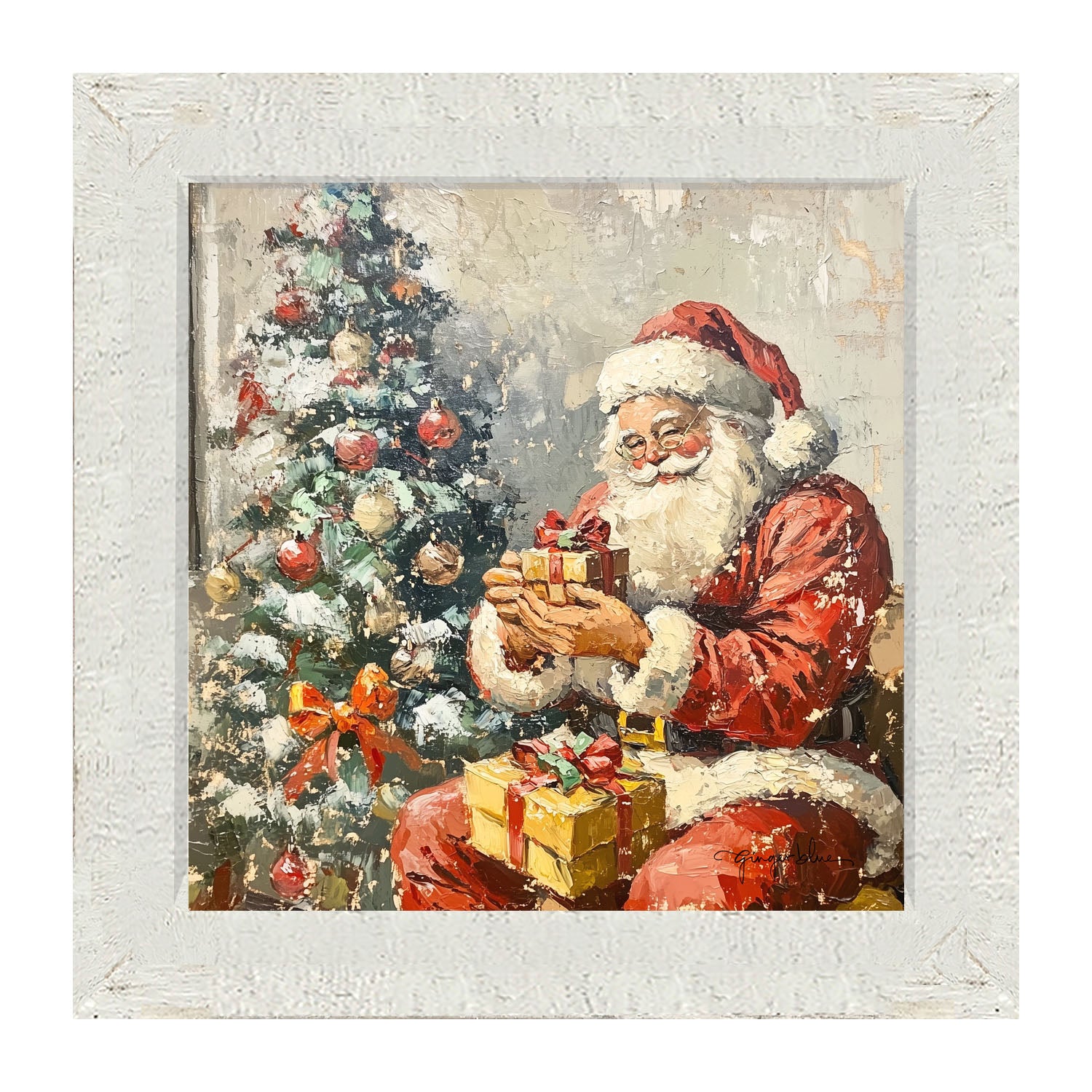 Santa Placing Presents under the Tree - Framed Art