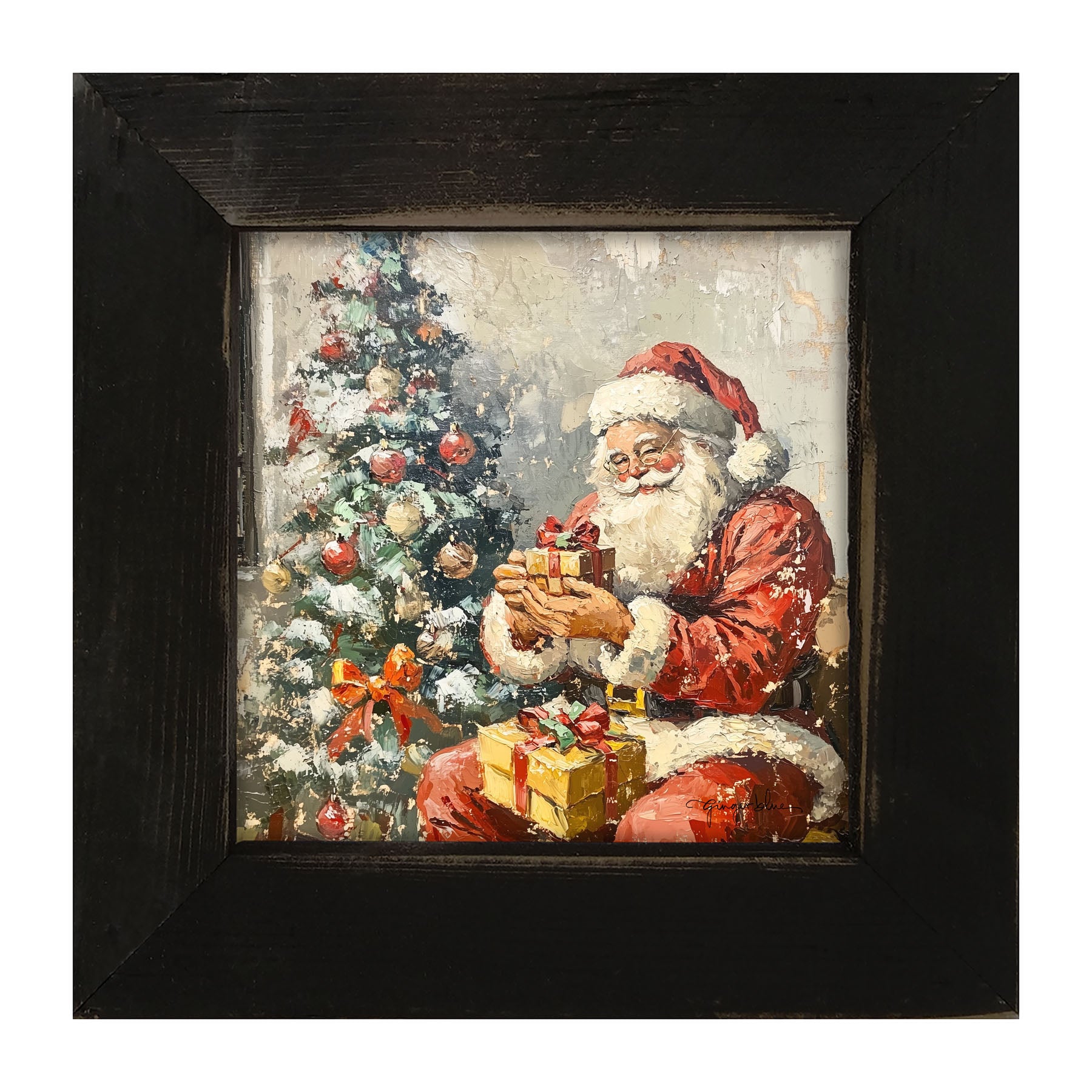 Santa Placing Presents under the Tree - Framed Art