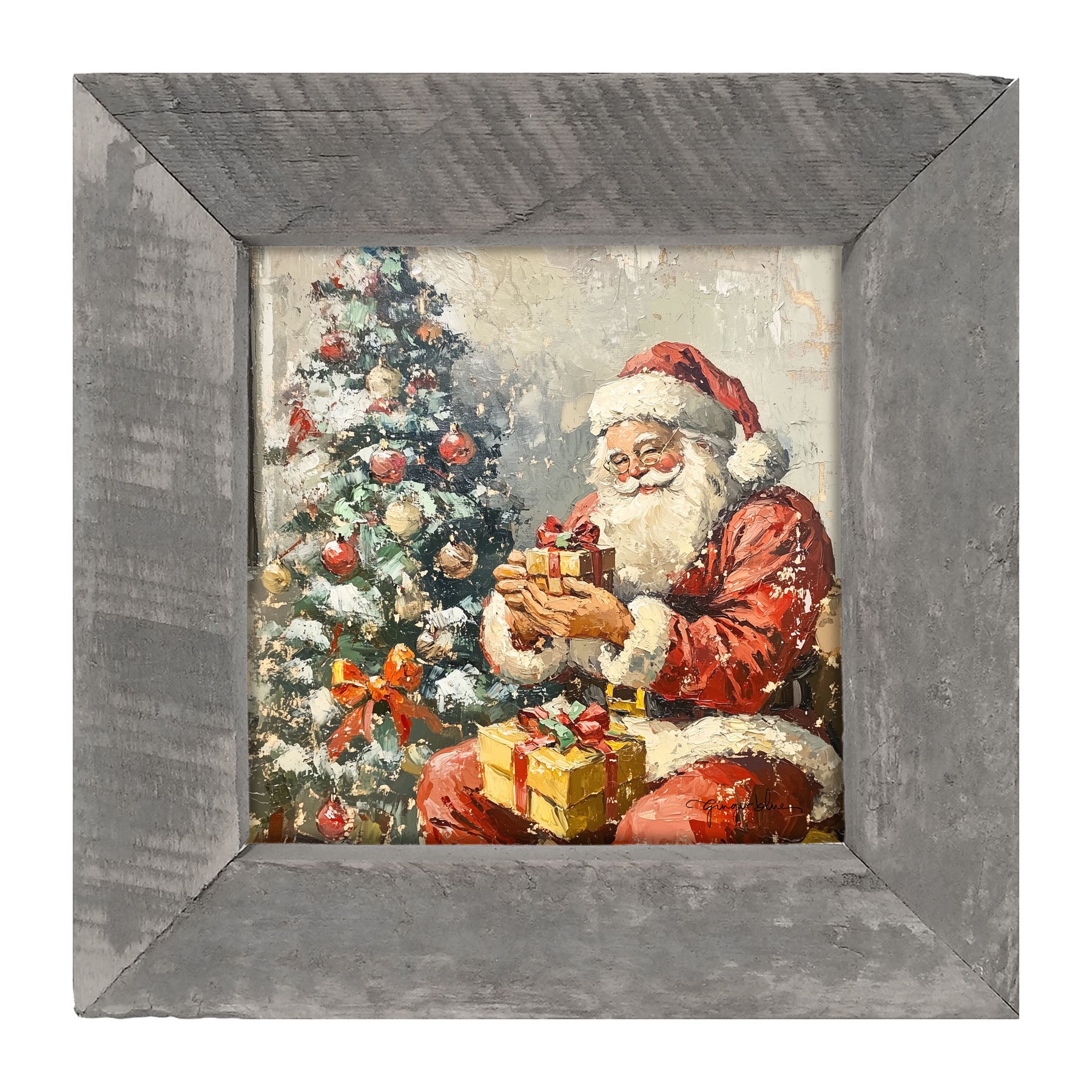 Santa Placing Presents under the Tree - Framed Art