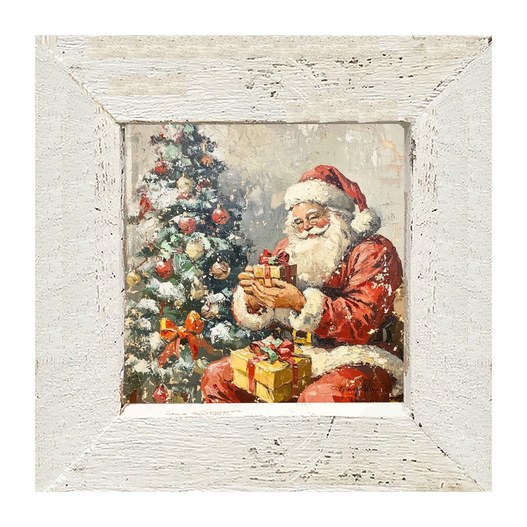 Santa Placing Presents under the Tree - Framed Art