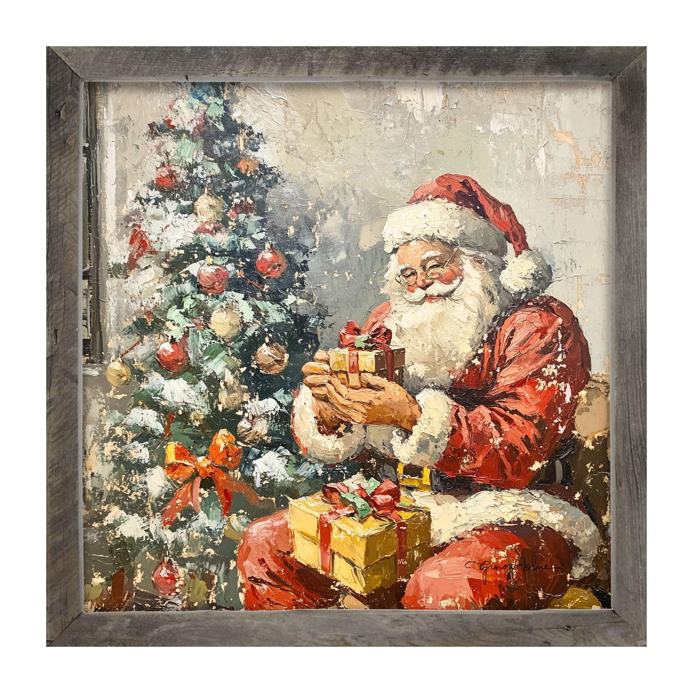 Santa Placing Presents under the Tree - Framed Art