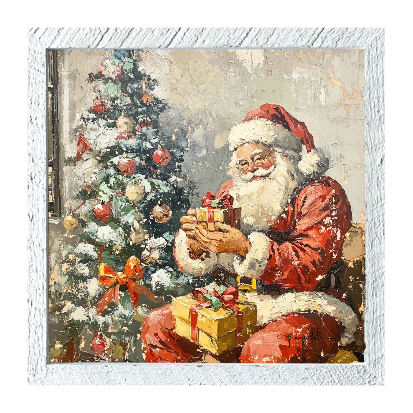Santa Placing Presents under the Tree - Framed Art