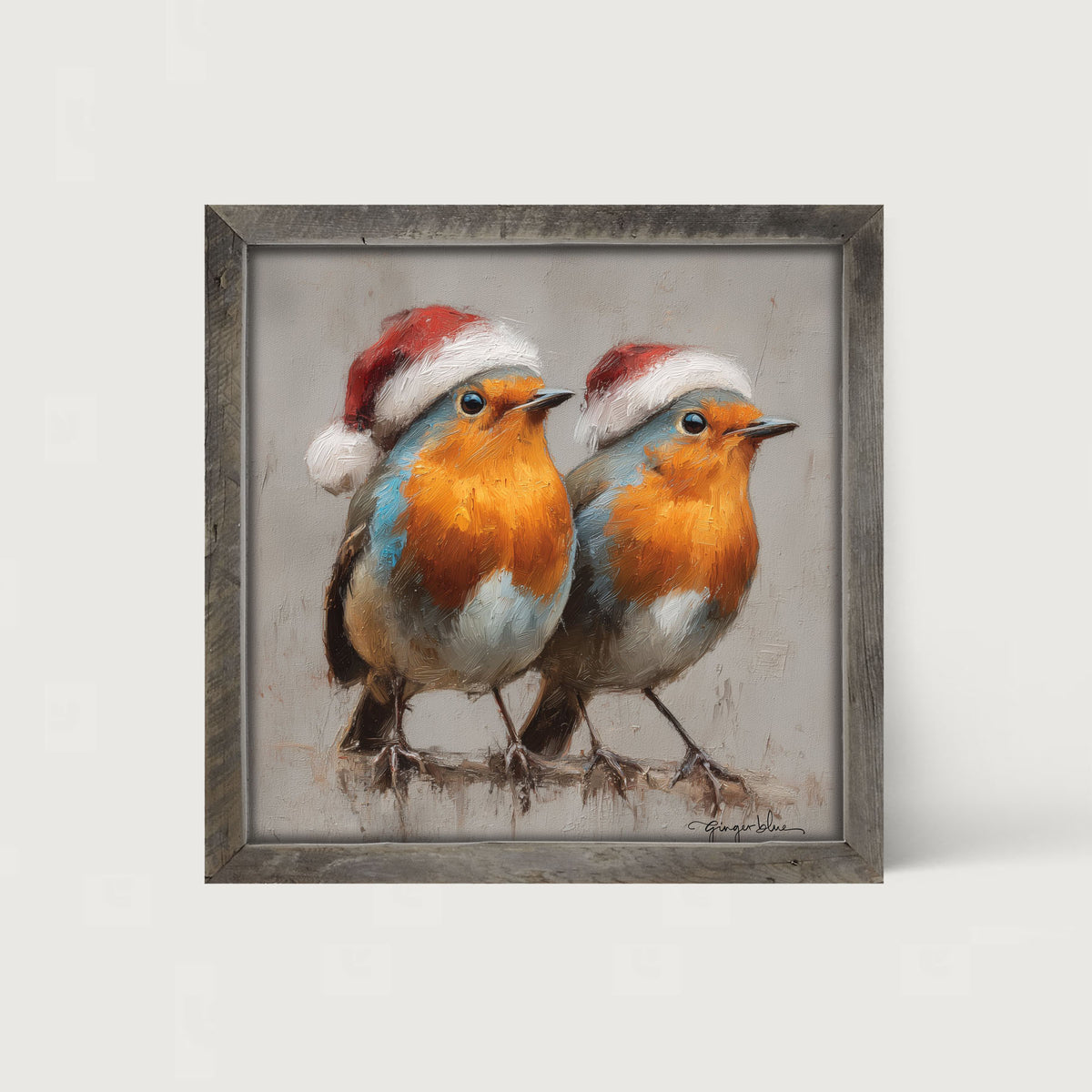 Orange-Breasted Birds in Santa Hats