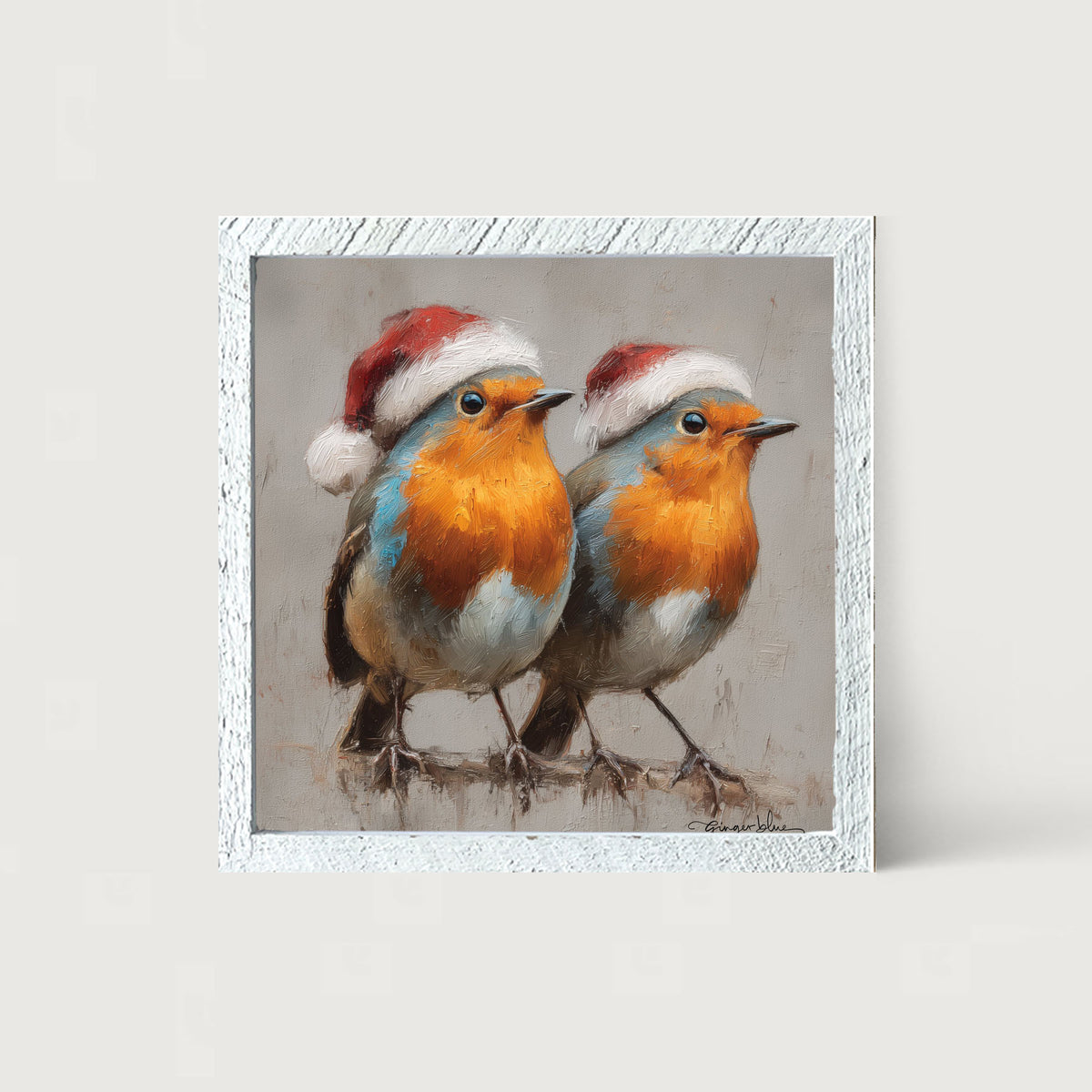 Orange-Breasted Birds in Santa Hats