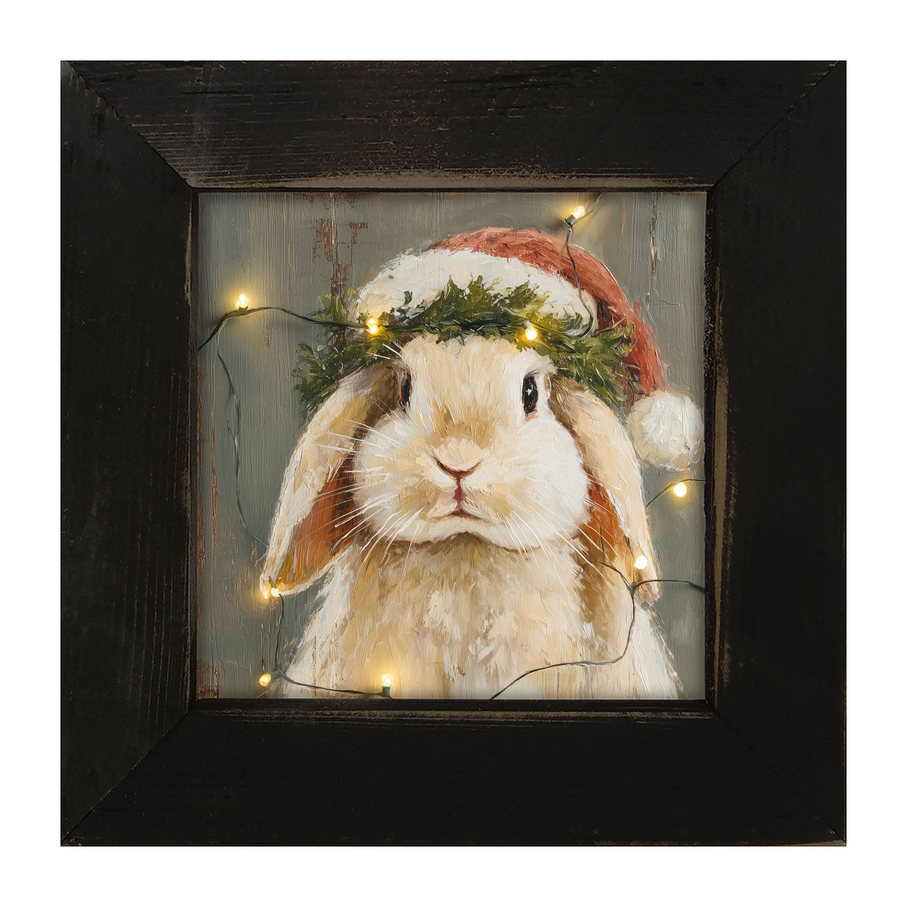 Christmas Lights with Tan Bunny - Framed art