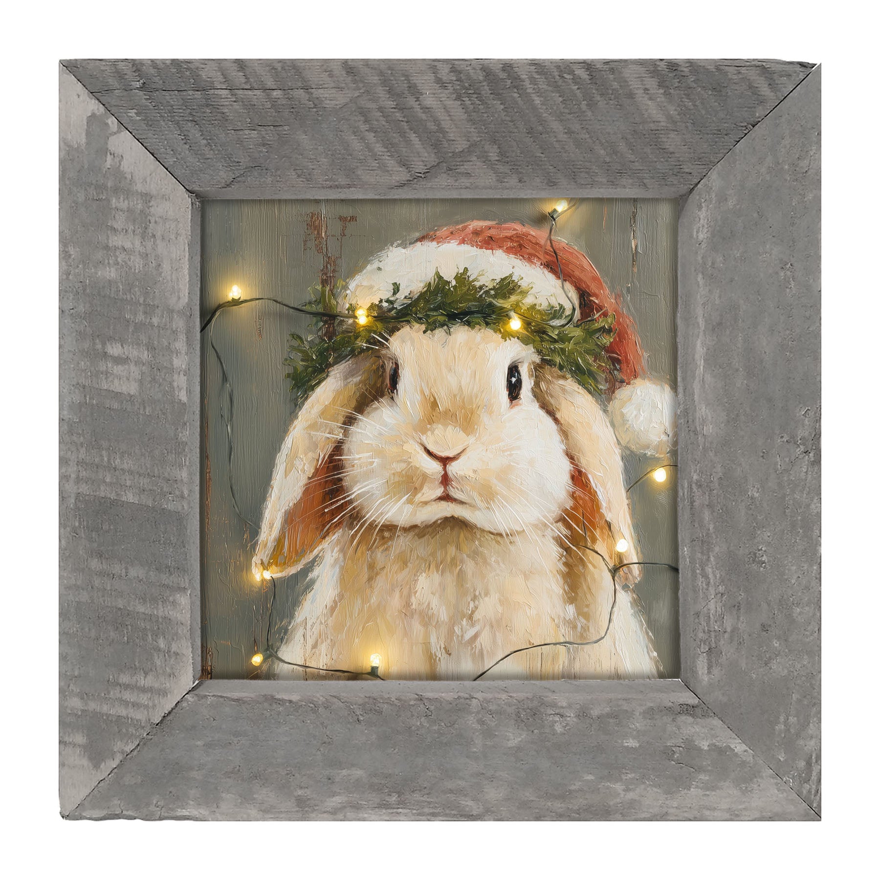 Christmas Lights with Tan Bunny - Framed art