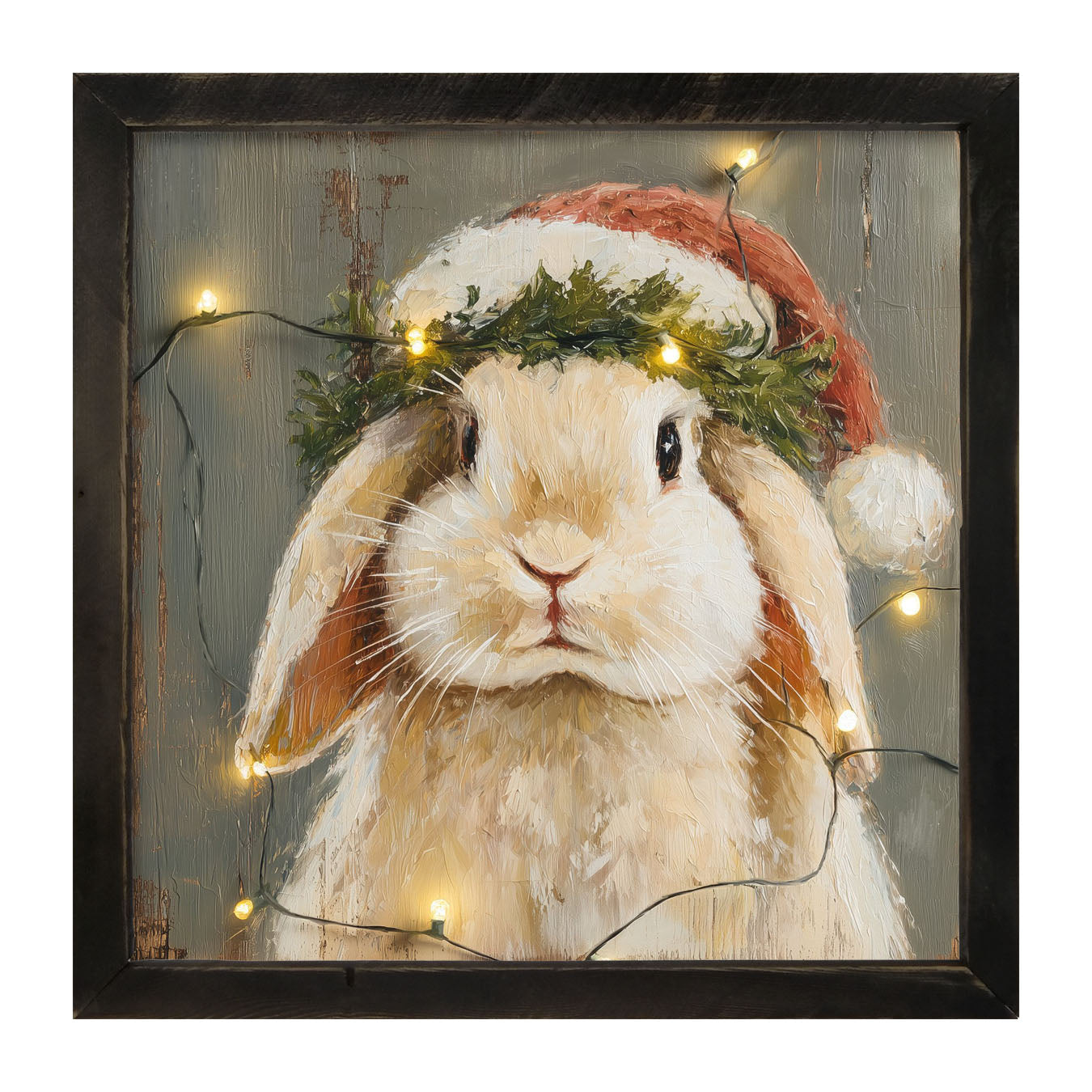 Christmas Lights with Tan Bunny - Framed art