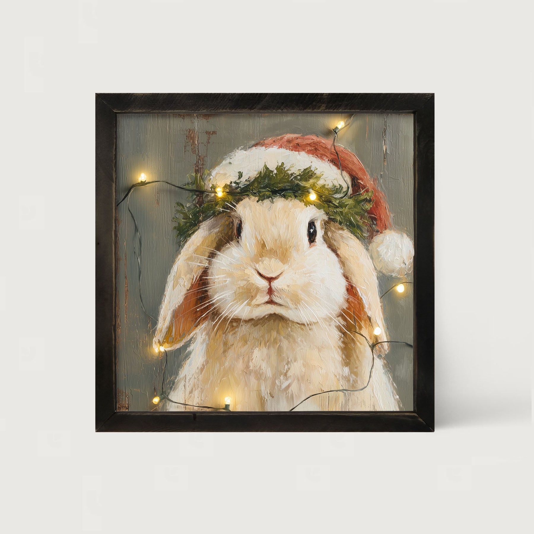 Christmas Lights with Tan Bunny