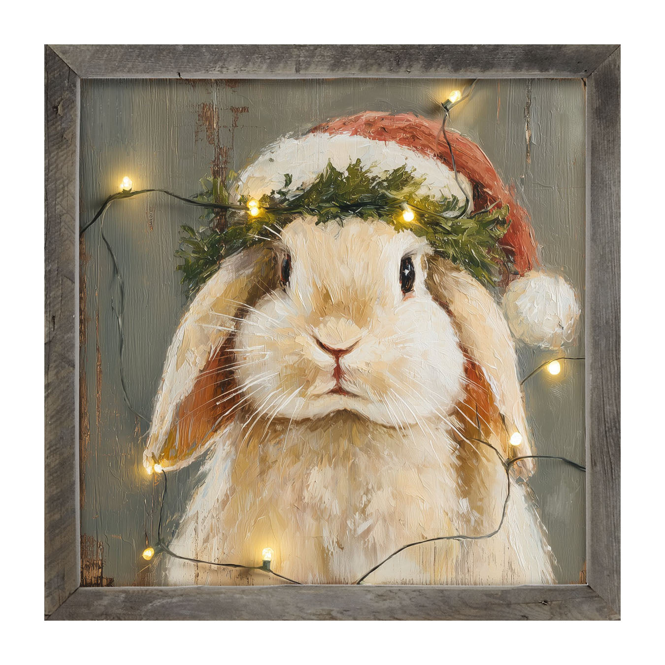 Christmas Lights with Tan Bunny - Framed art