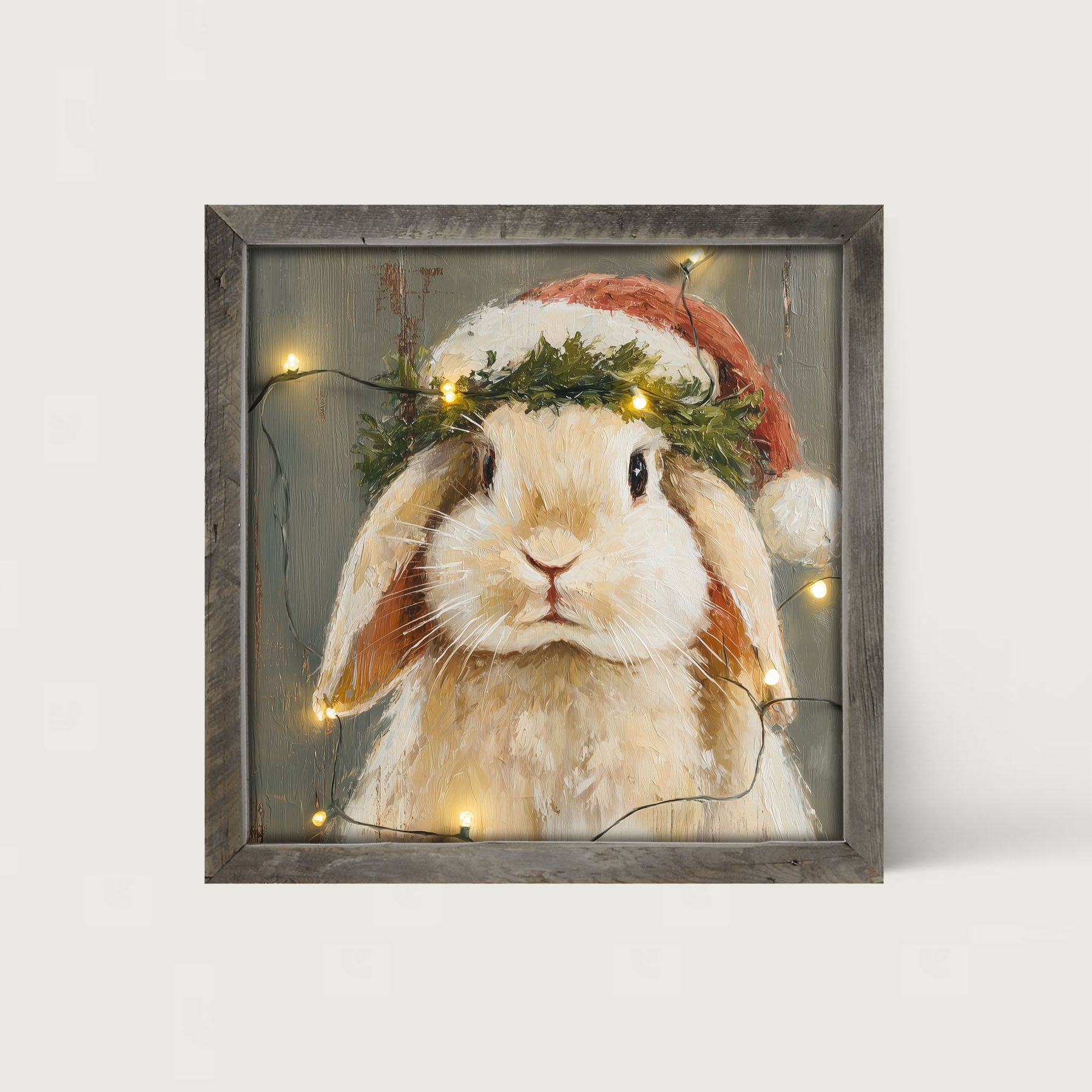 Christmas Lights with Tan Bunny - Framed art