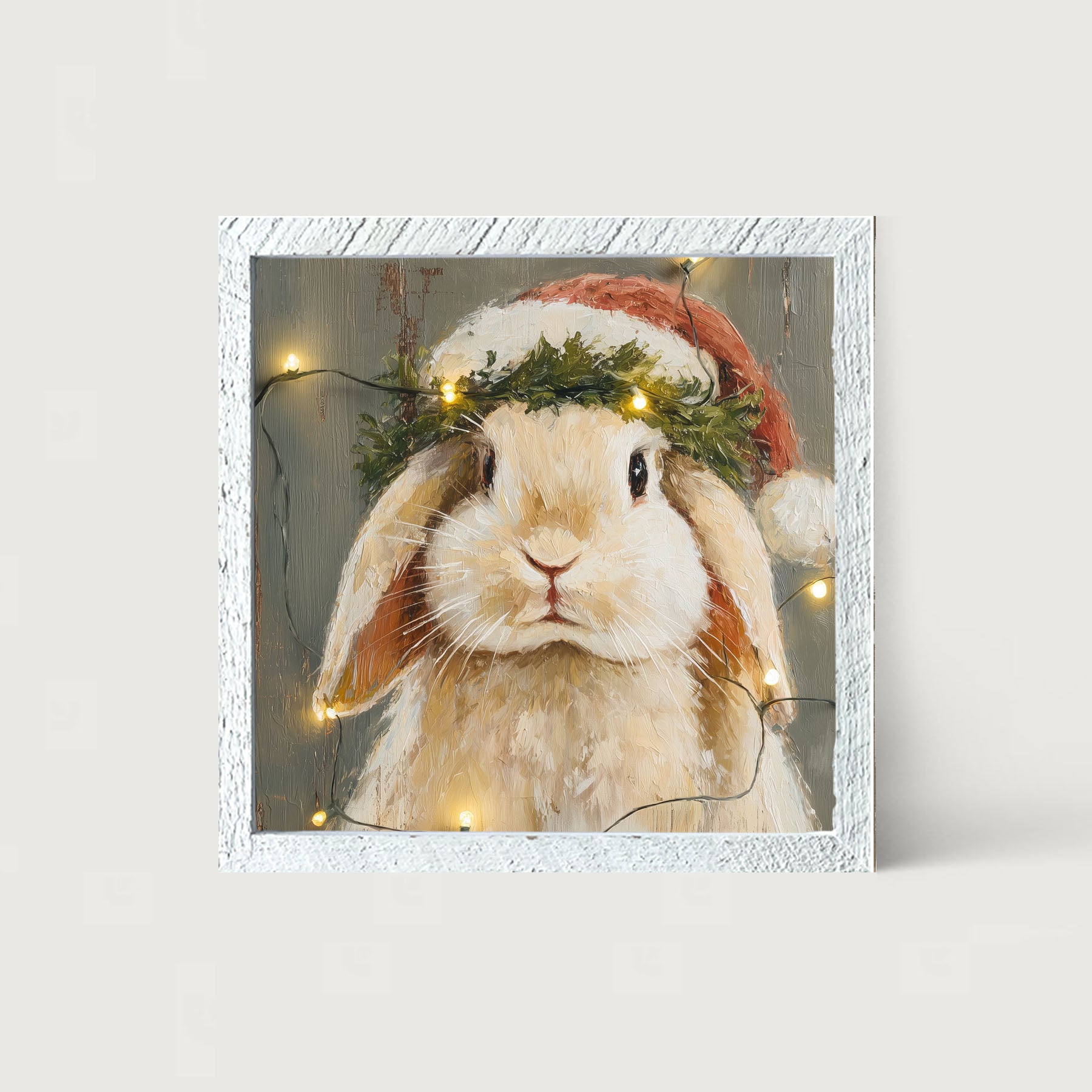 Christmas Lights with Tan Bunny - Framed art