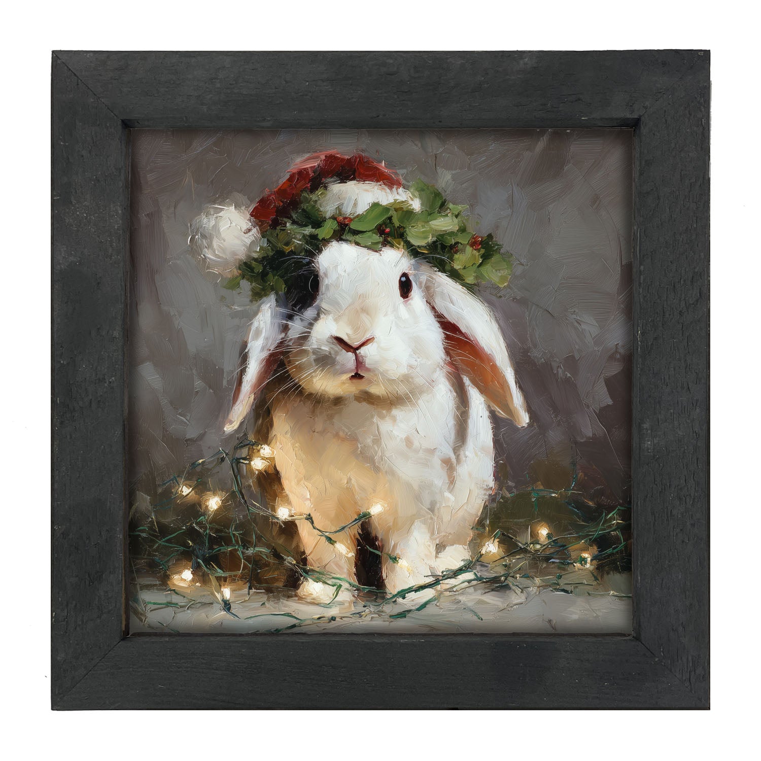 Christmas Lights with White Bunny - Framed art