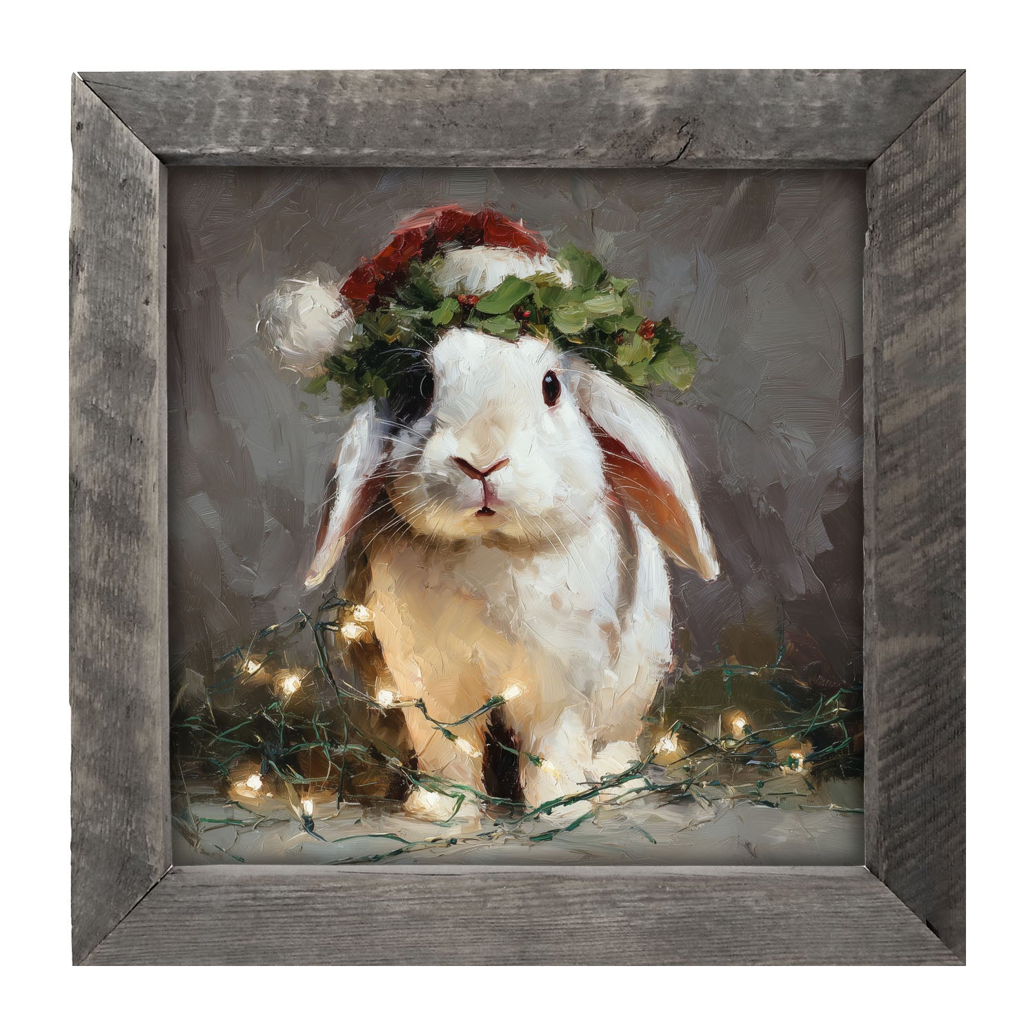 Christmas Lights with White Bunny - Framed art