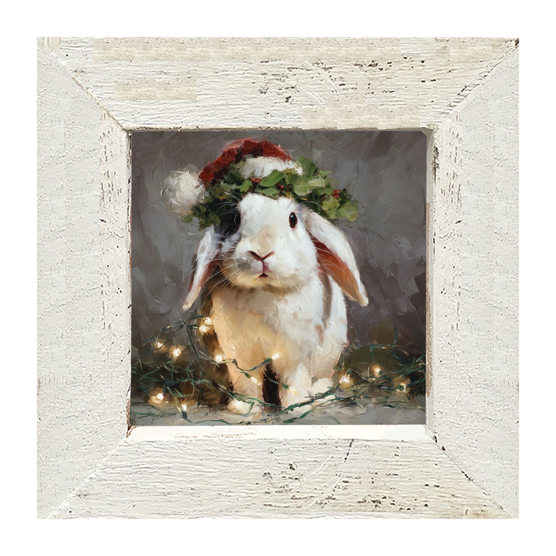 Christmas Lights with White Bunny - Framed art