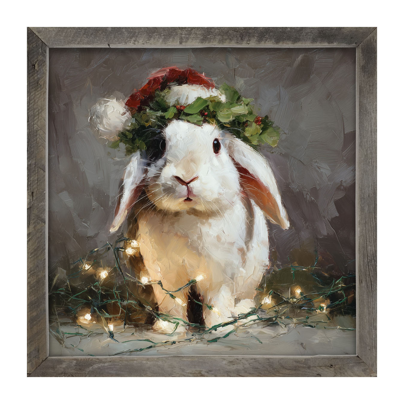 Christmas Lights with White Bunny - Framed art