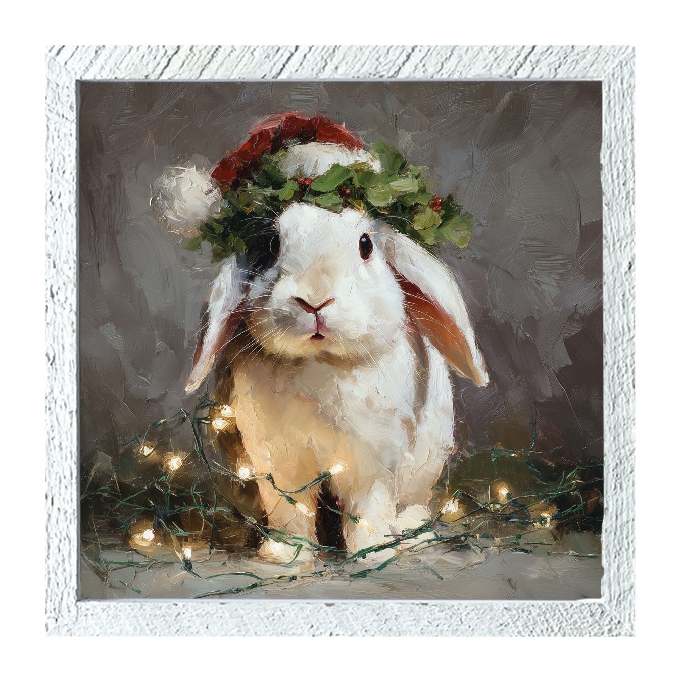 Christmas Lights with White Bunny - Framed art