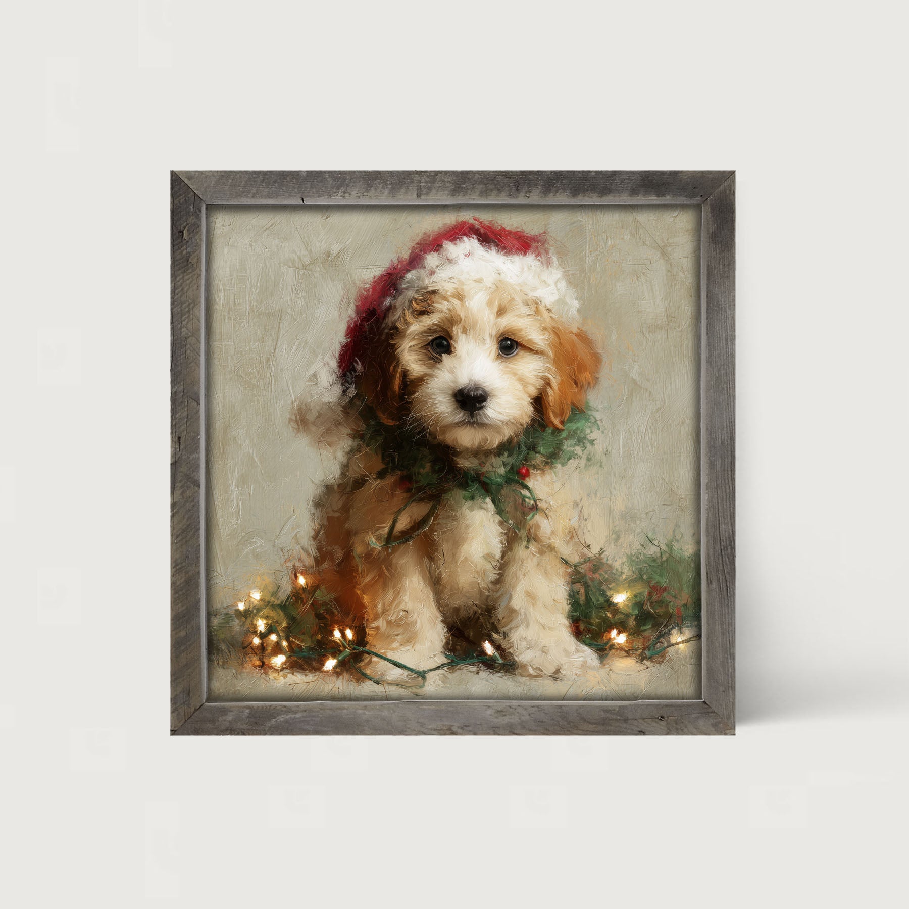 Christmas Lights with Furry Tan Dog
