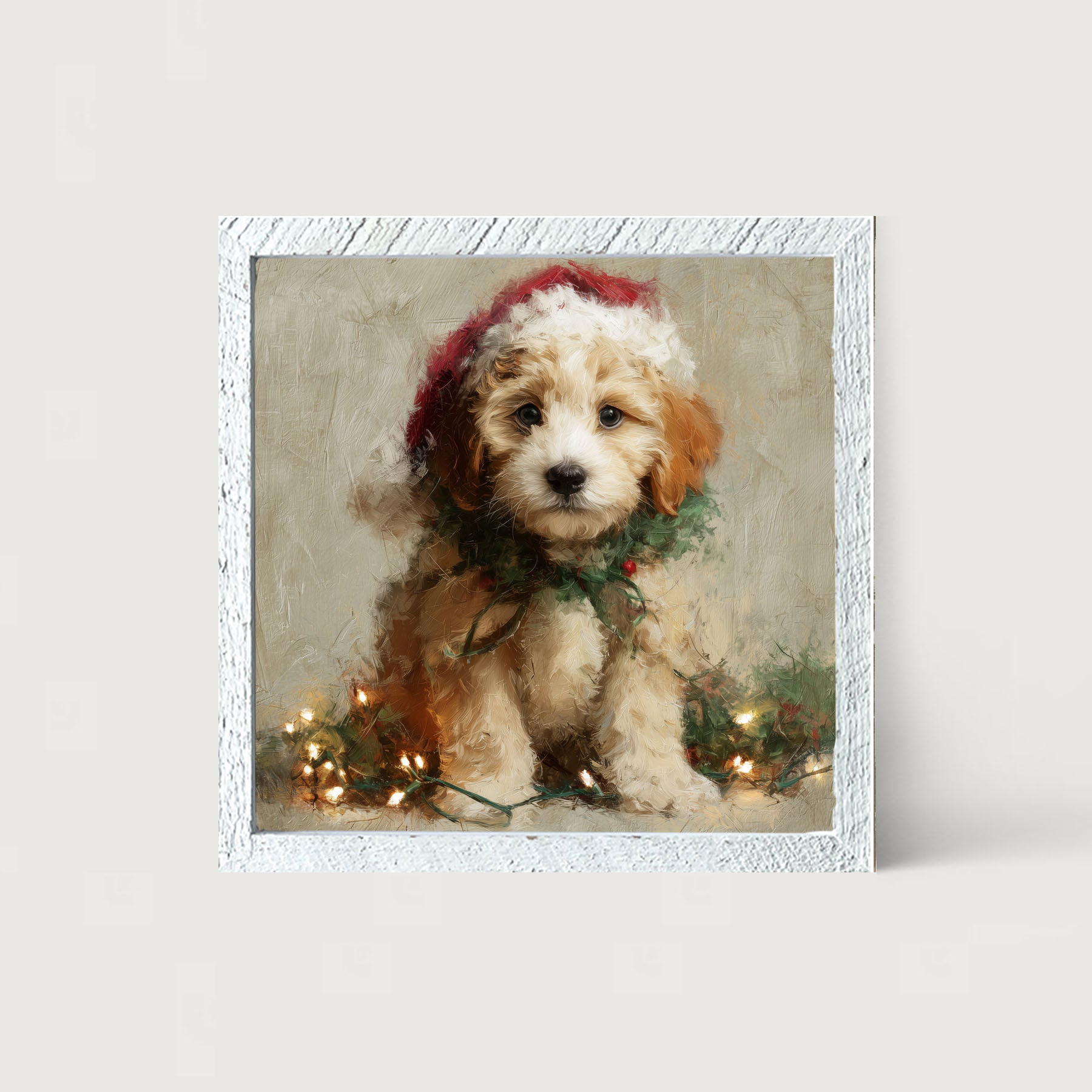 Christmas Lights with Furry Tan Dog