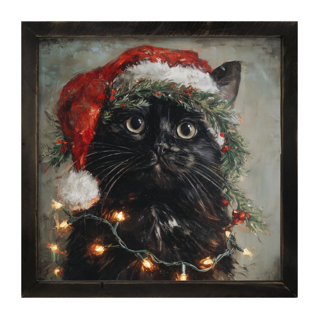 Christmas Lights with Black Cat - Framed art