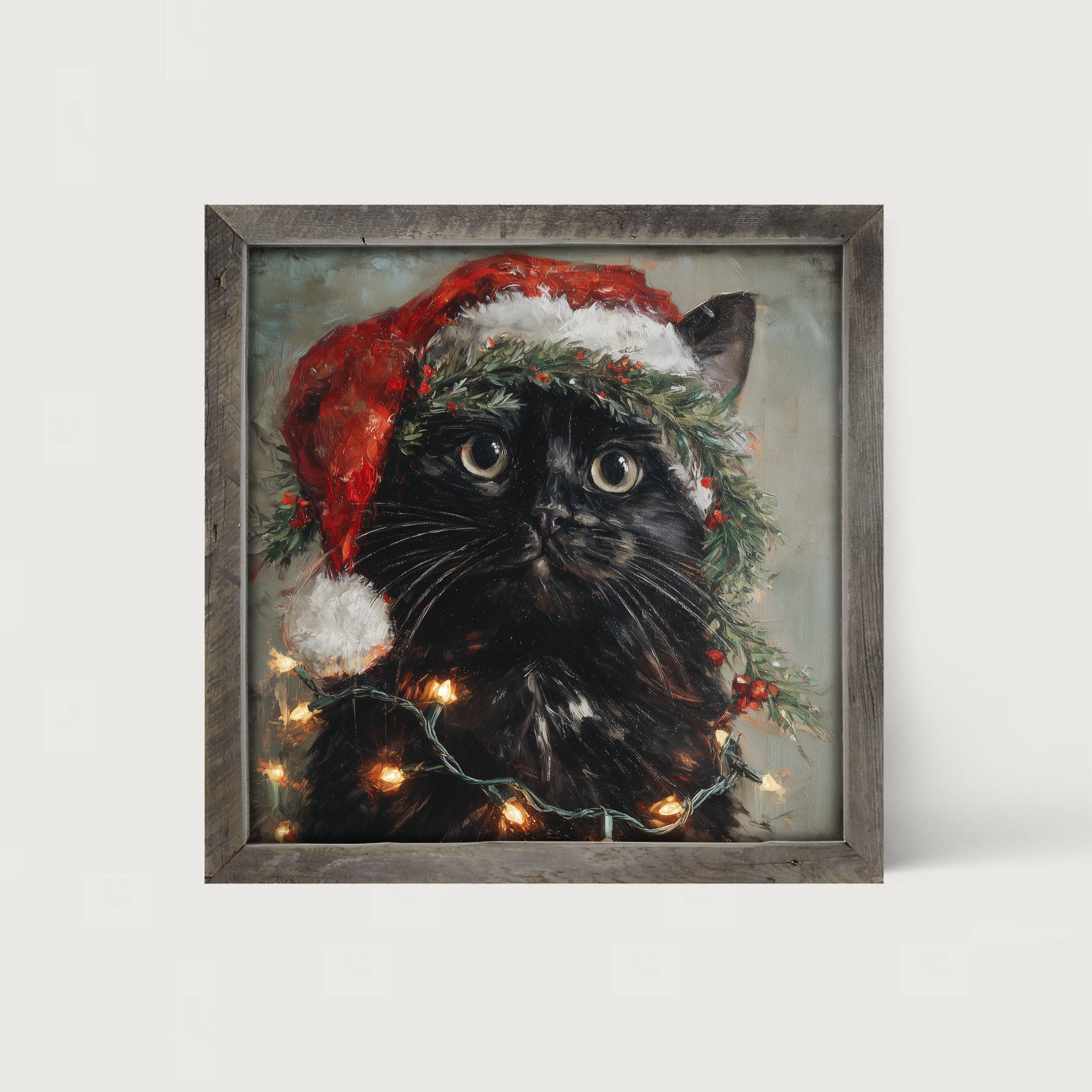 Christmas Lights with Black Cat