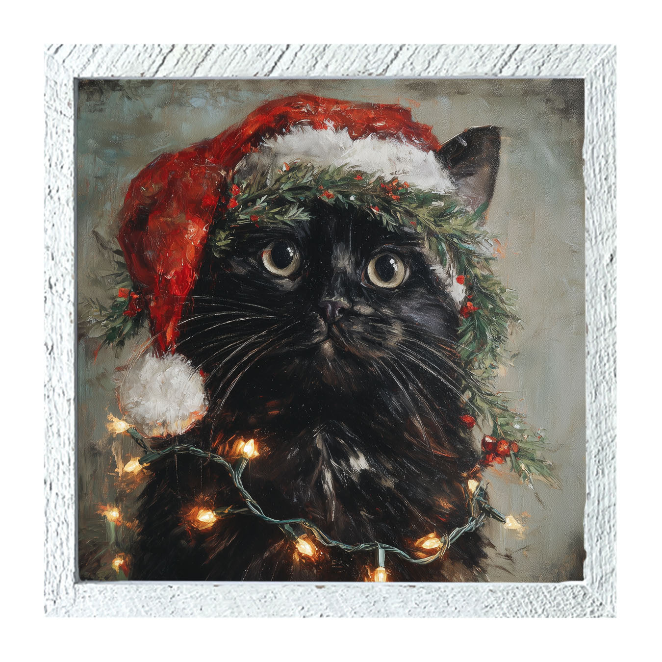 Christmas Lights with Black Cat - Framed art